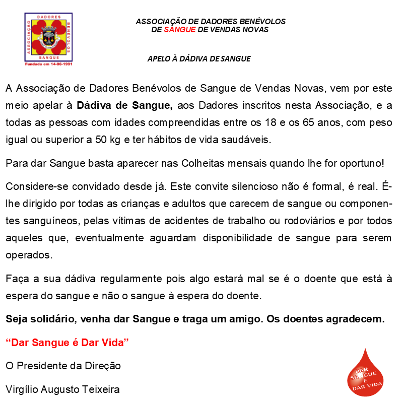 ASSOCIAÇÃO DE DADORES BENÉVOLOS DE SANGUE DE VENDAS NOVAS